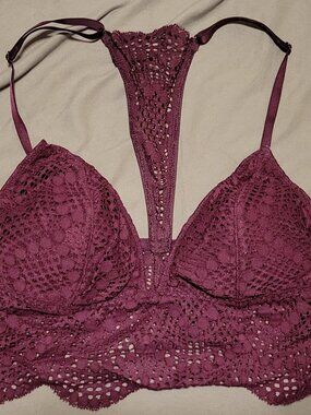 Victoria's Secret wine-colored satin and lace long-line bralette